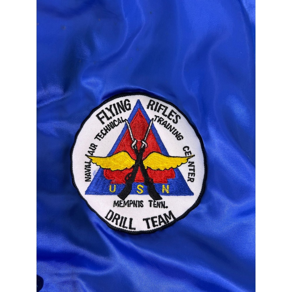 Vintage US Navy Satin Bomber Jacket Mens Blue Yellow King Louie Pro Fit - Picture 4 of 11